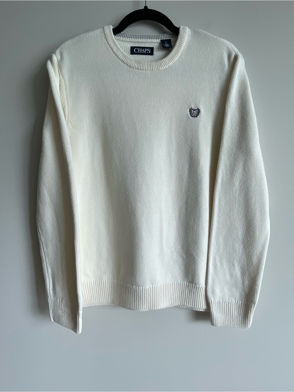 Chaps 100% cotton crew neck sweater off white cream preppy academia varsity M